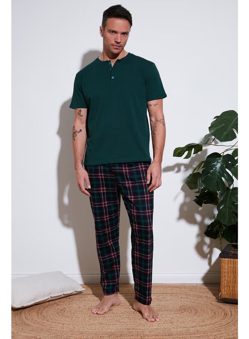 Buratti Plaid Cotton Elastic Waist Regular Fit Short Sleeve Men's Pajama Set 6572004 - Image 5